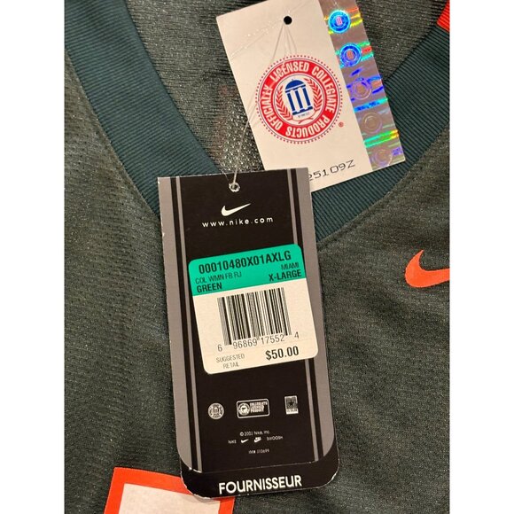 Nike Team Miami Hurricanes #1 NCAA Football Jersey Green Youth XL NWT - Picture 7 of 8